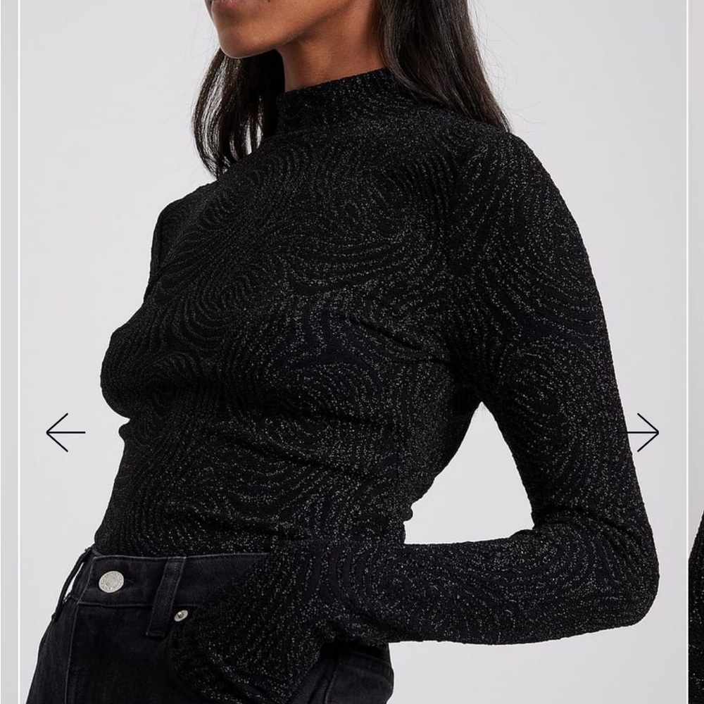 NA-KD glitter high-neck backless long sleeve top